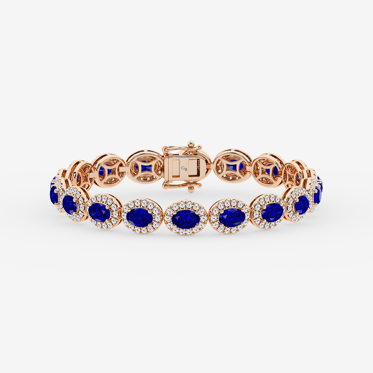 8 1/2 Oval Cut Created Sapphire and Round Lab Grown Diamond Bracelet - 7 Inches